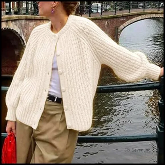 Chunky Knit Cardigan Sweater Y2K Oversized Open Front Casual Fall Wear - Picture 6 of 7